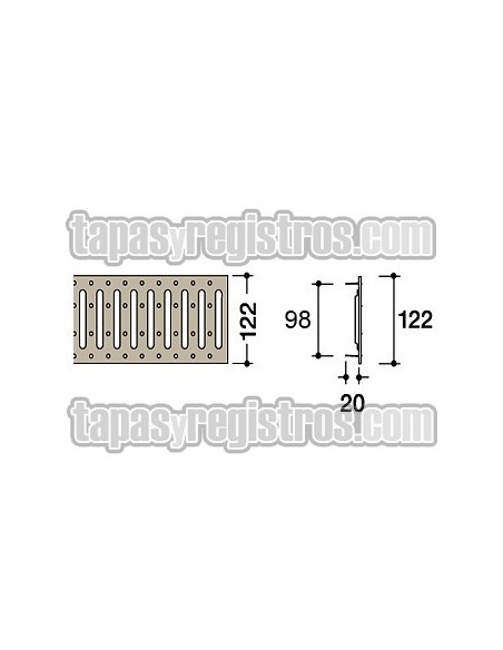 Rejilla galvanizada 125x1000 mm sobrepuesta modelo pasarela clip