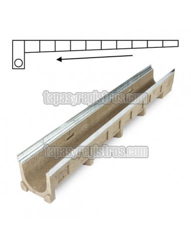 Canaleta de hormigón polímero de 130x1000 mm con pendiente y perfil zincado