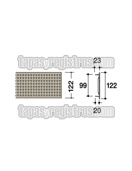 Rejilla de acero inoxidable 125x1000 mm sobrepuesta perforada cuadrados