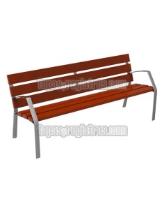 Banco de fundición y madera tropical de 1,80 metros, mobiliario urbano de diseño.