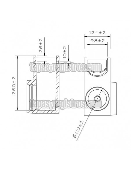 Arqueta polimérica con arenero de 125x500 mm - Croquis Sección