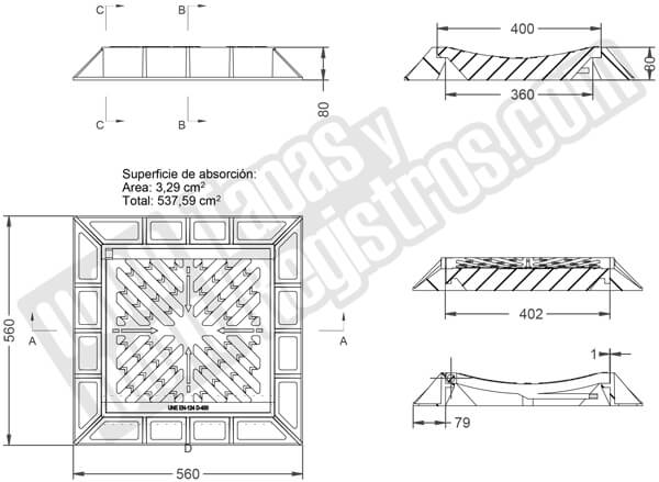 Rejilla de fundición dúctil 400x400 mm cóncava Clase D-400