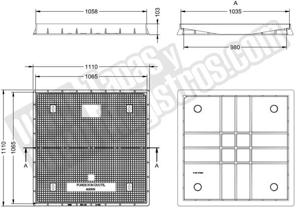 Tapas para arquetas en fundición dúctil 400 KN 1100x1100