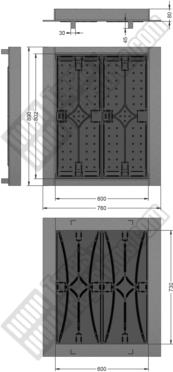 Tapa rellenable de fundición dúctil para telecomunicaciones 802x730 mm B-125