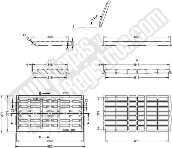 Rejilla de fundición dúctil 346x646 mm abatible o articulada Clase C-250