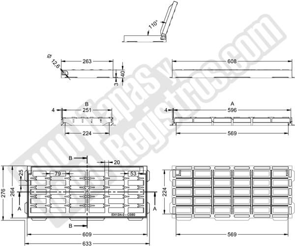 Rejilla de fundición dúctil 251x596 mm abatible o articulada Clase C-250