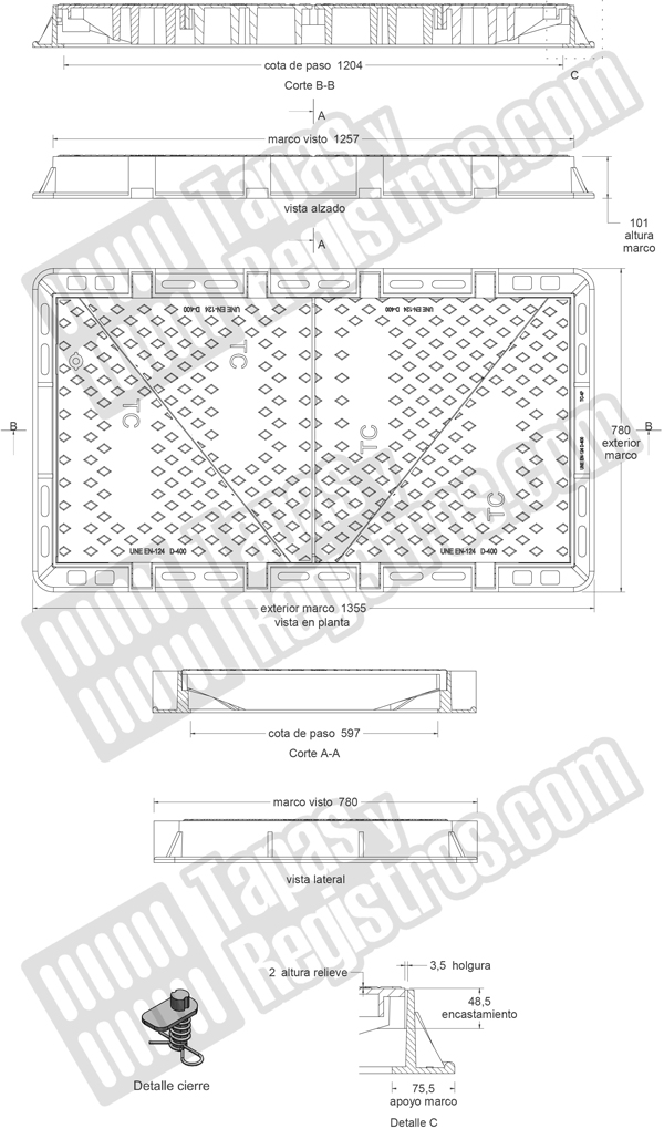 Tapas para arquetas de fundición dúctil D-400 1350x780 mm 4 hojas