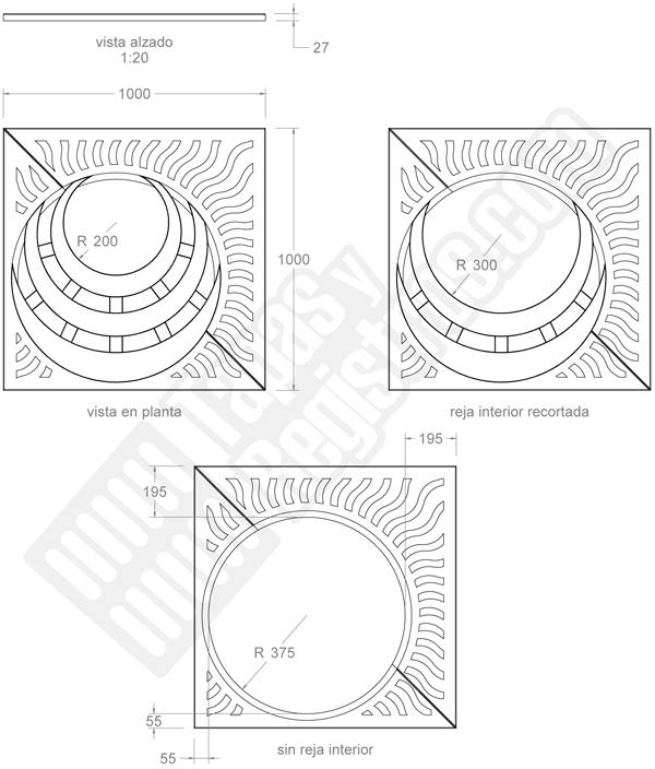 Alcorques para árboles en fundición EXCENTRIC 1000x1000 Ø400