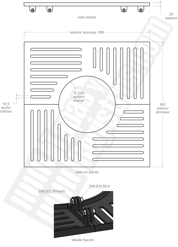 Alcorques para árboles en fundición IMPU 1000x1000 Ø450