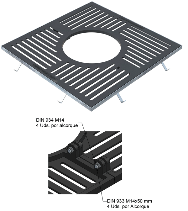 Alcorques para árboles en fundición IMPU 1000x1000 Ø450
