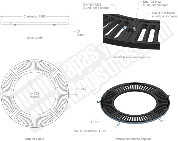 Alcorques para árboles en fundición CIRCULAR 1255 Ø795