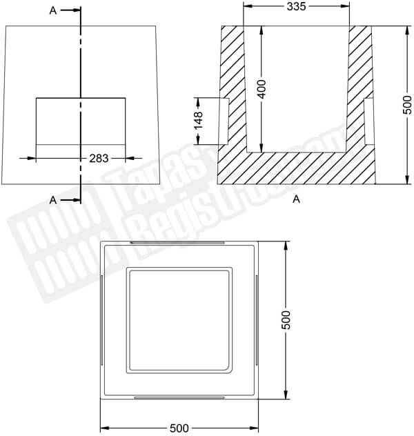 Arqueta tipo M de hormigon H200 de 500x500x600 mm. con solera y ventana de conexión de 300×160 mm.