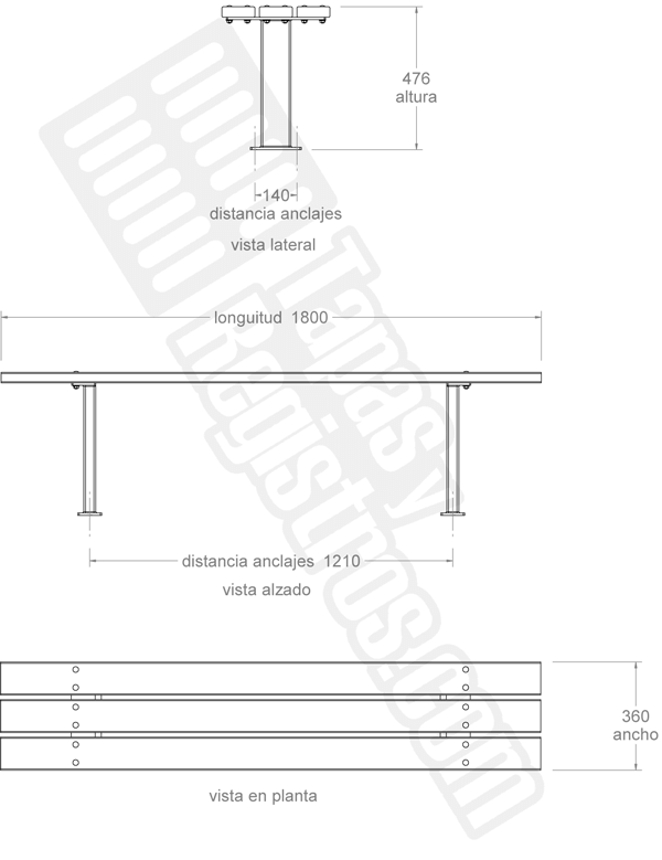 Banco urbano BANQUETTE sin respaldo, fabricado en acero y madera