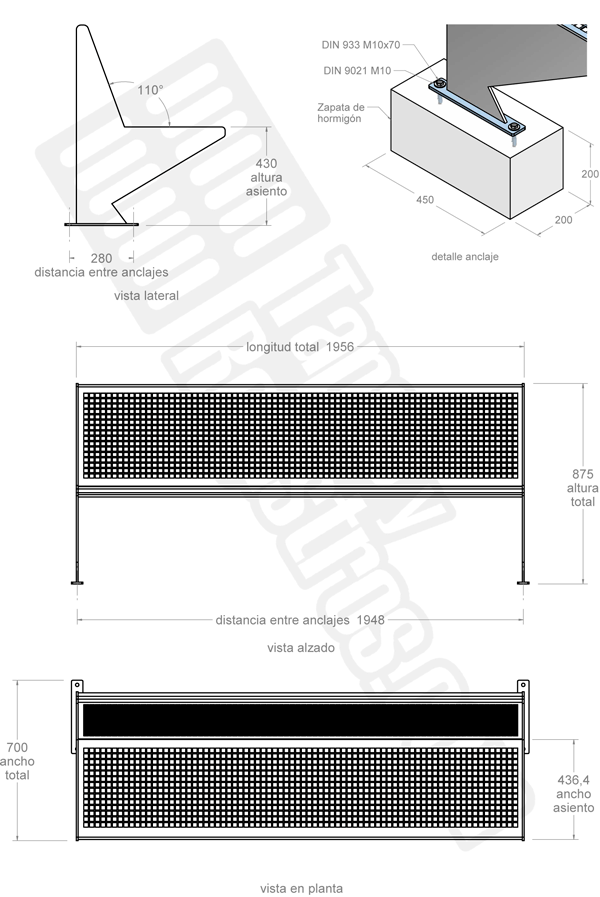 Banco de acero galvanizado modelo PERFORADA