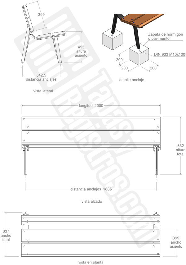 Mobiliario urbano banco de fundición dúctil y madera modelo EUROPE