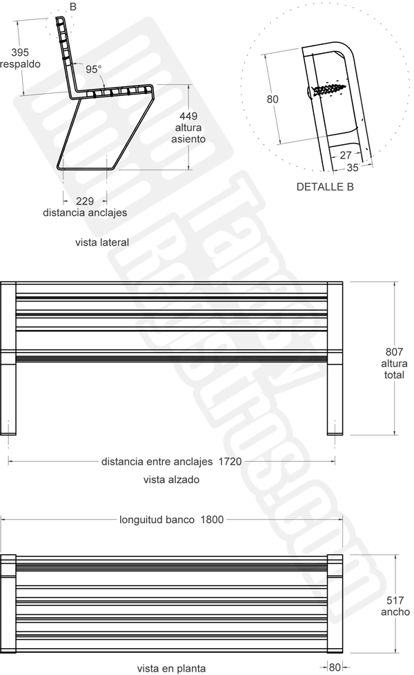 Mobiliario urbano bancos de acero inoxidable y madera modelo MARINA