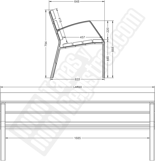 Banco urbano modelo MODO10 fundición ductil y madera tropical