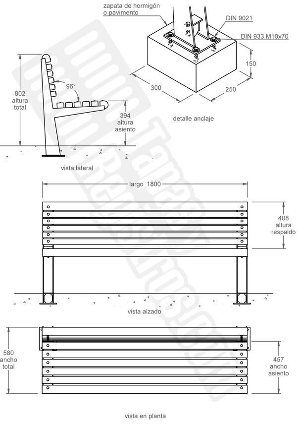 Mobiliario urbano bancos de acero galvanizado y madera modelo RONDA