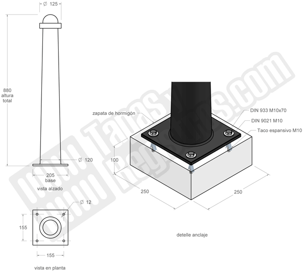 Bolardo de fundición gris modelo SANT FELIU de 880 mm de altura