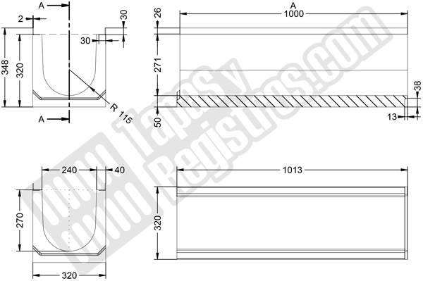 Canaleta prefabricada de hormigón H-200 320x1000 mm con perfil zincado