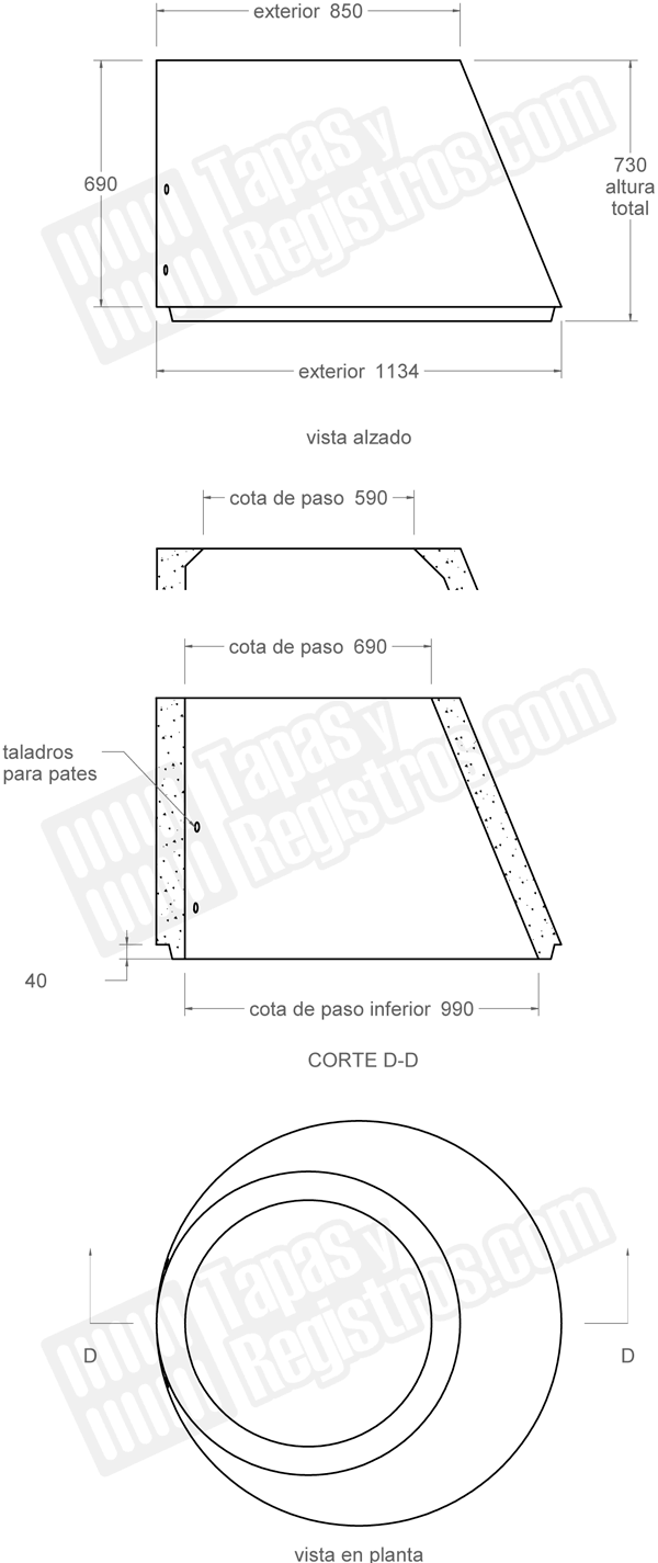 Cono asimétrico hormigón H200 para pozo de registro Ø 1000 mm