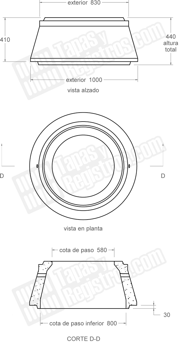 Cono simétrico prefabricado para pozo de registro Ø 800 mm