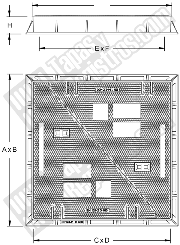 Tapas para arquetas en fundición dúctil clase D-400 780x780 mm de 2 hojas triangulares