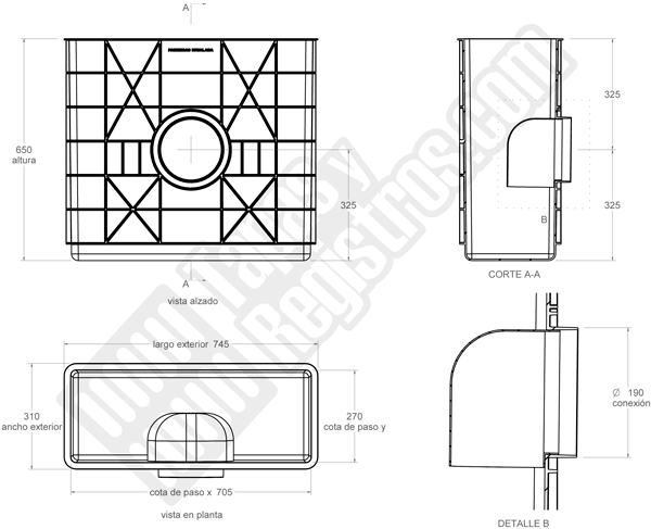 Arqueta sifonica de polipropileno 745x310x650 mm