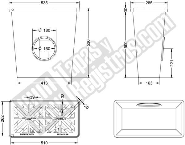 Imbornal sifónico de fundición con reja abatible 535x285x530 mm