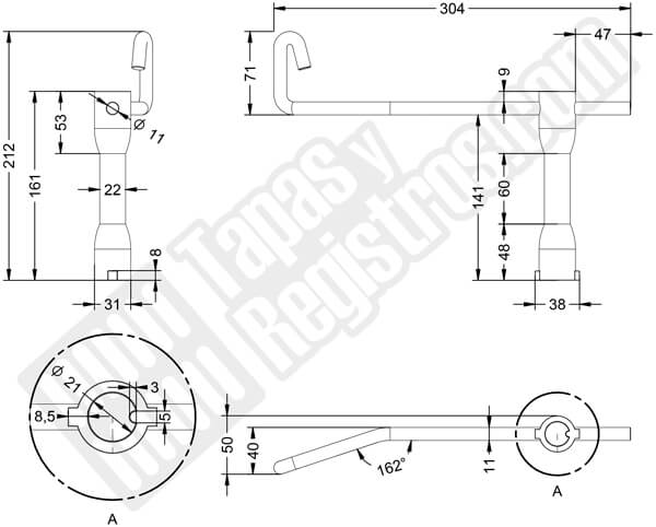 Llave para cierre de seguridad para tapas para arquetas de hojas triangular TC