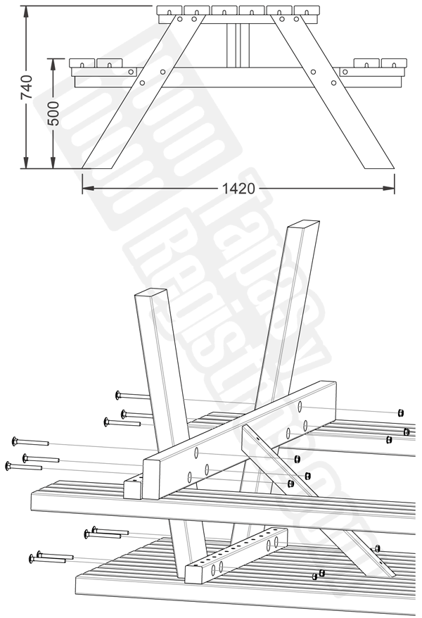 Mesa merendero con bancos de madera modelo E-PICNIC