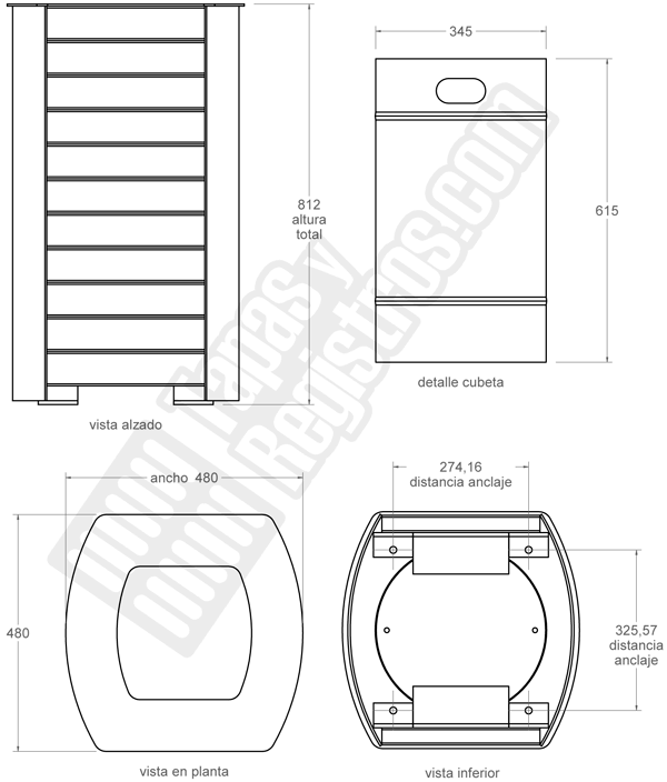 Papelera modelo Costa con cubeta interior, tapa y cierre