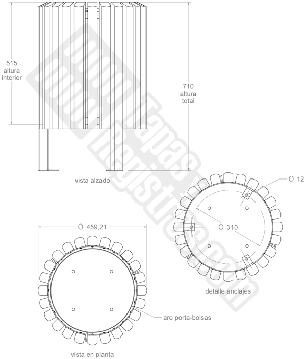 Papelera modelo Salou en madera de guinea barnizada