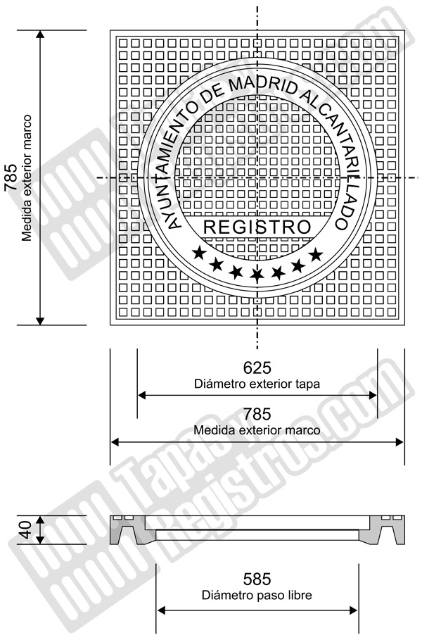Tapas de arquetas en fundición dúctil 785x785 B-125 Ø 625 mm H 40 mm - Ayuntamiento de Madrid