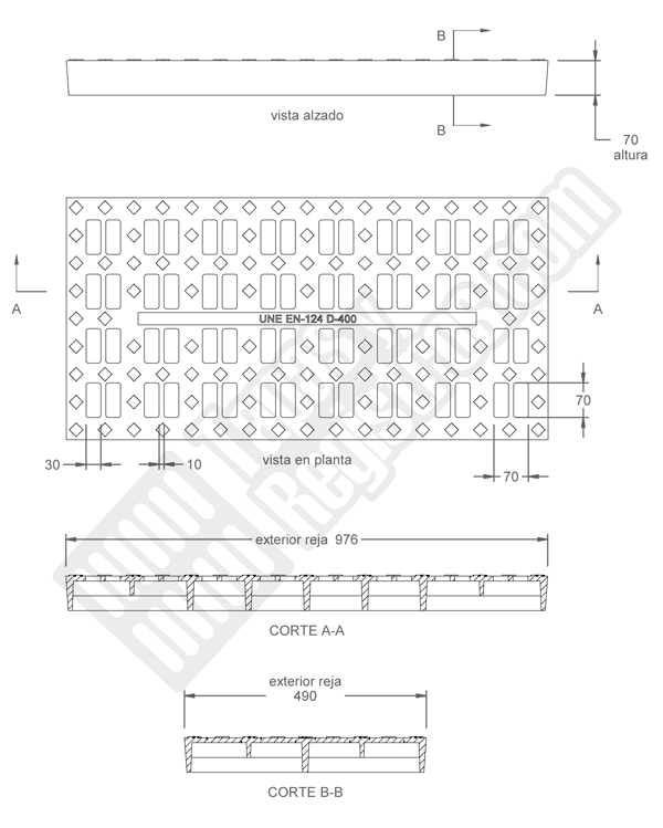 Rejilla de fundición dúctil 976x490 mm imbornal corta aguas Clase D-400