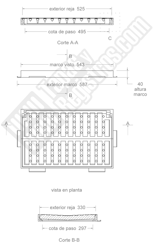 Rejilla de fundición dúctil 525x330 mm abatible o articulada Clase C-250