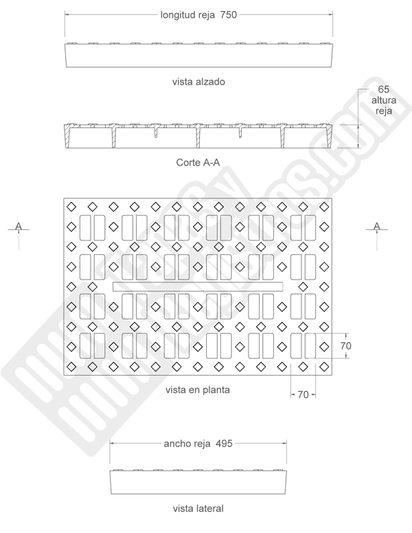 Rejilla de fundición dúctil 750x495 mm imbornal corta aguas clase D-400