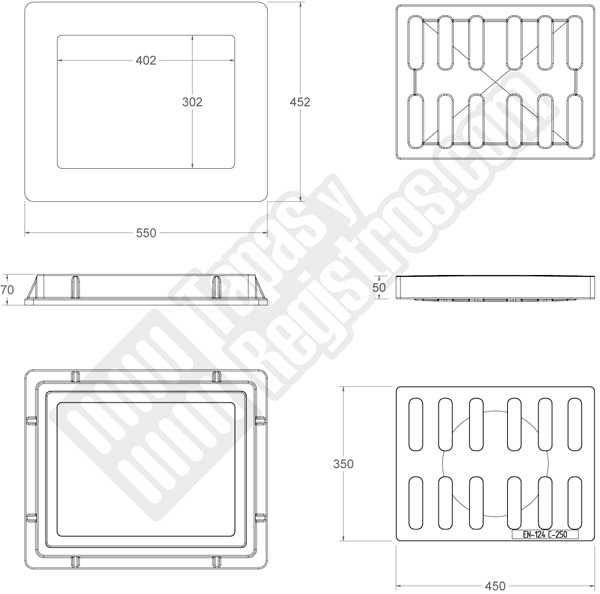 Rejilla y marco en composite de 350x450 mm - Clase C-250