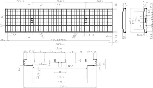 Rejilla de acero galvanizado 227x1000 mm de empotrar entramada