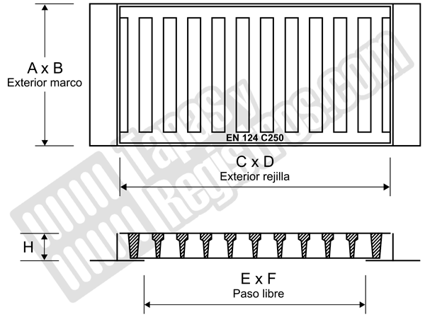 Rejilla y marco de fundición dúctil 350 x 660 mm imbornal corta aguas Clase C-250