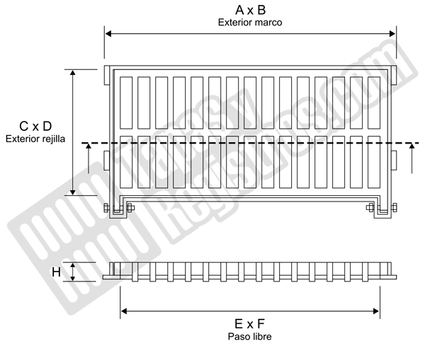 Rejilla y marco de fundición dúctil 350 x 648 mm imbornal corta aguas Clase D-400