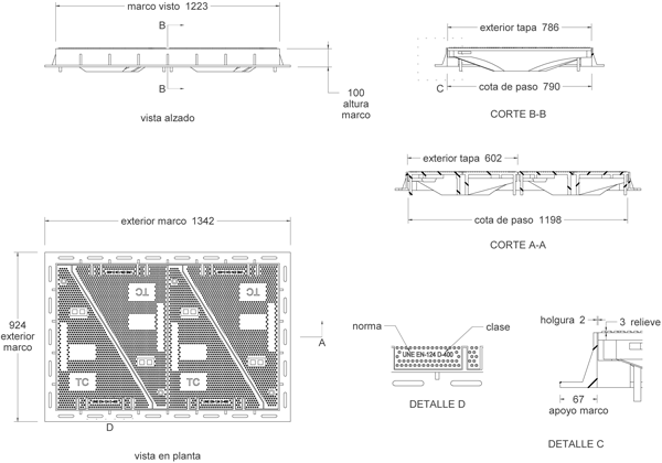 Tapas para arquetas en fundición dúctil clase D-400 1340x920 mm de 4 hojas triangulares