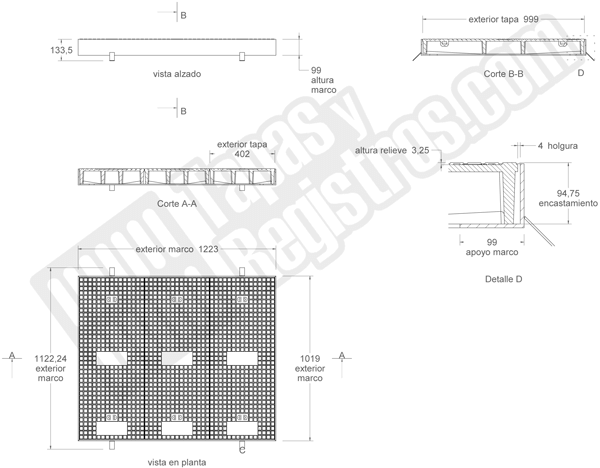 Tapa de fundición dúctil de 1220x1120 mm clase D-400 de 3 hojas TIPO D