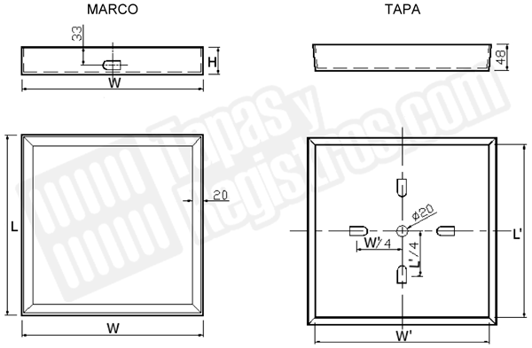 Tapas para arquetas en acero galvanizado rellenable - Normal