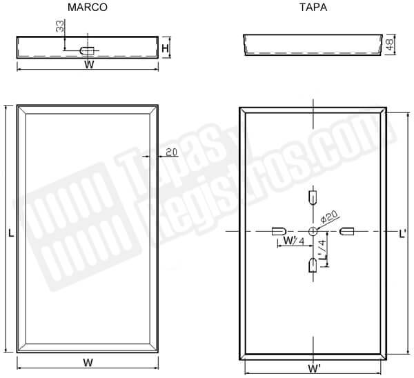 Tapas para arquetas en acero galvanizado rellenable rectangular