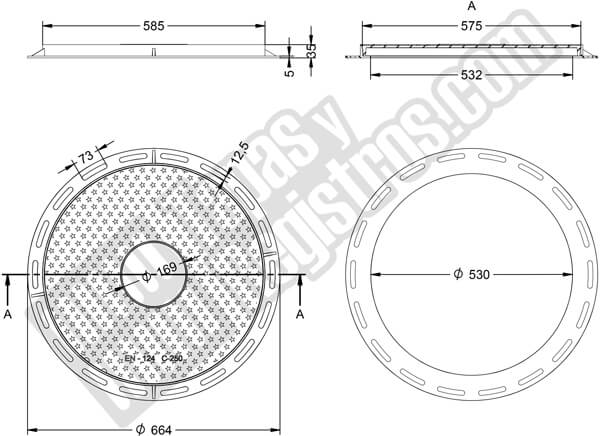 Tapas para arquetas en fundición dúctil 250KN Ø 575 mm H 35 mm