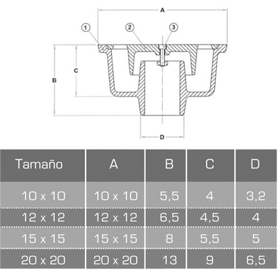 Sumidero sifónico en fundición de aluminio